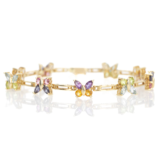 14K Yellow Gold Multi-Gemstone Butterfly Bracelet - Queen May