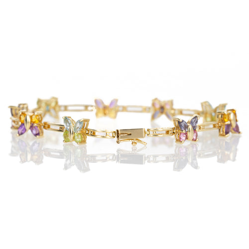 14K Yellow Gold Multi-Gemstone Butterfly Bracelet - Queen May