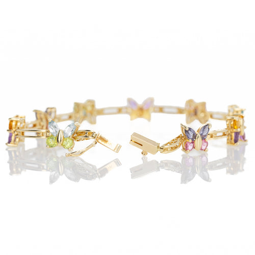 14K Yellow Gold Multi-Gemstone Butterfly Bracelet - Queen May