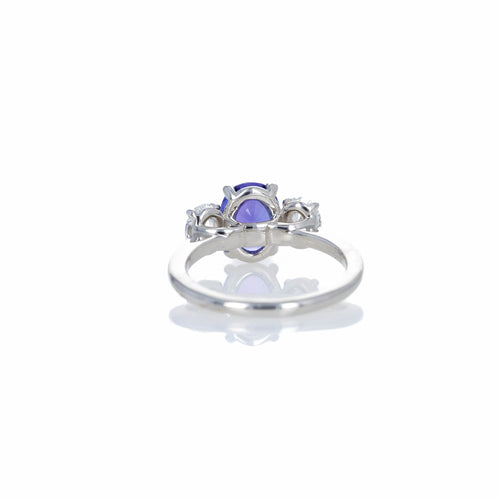 Platinum 2.22 Carat Tanzanite Diamond Oval Three Stone Ring - Queen May