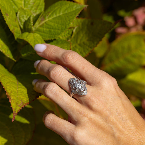 Art Deco Platinum 0.50 Carat Diamond Filigree Shield Ring - Queen May