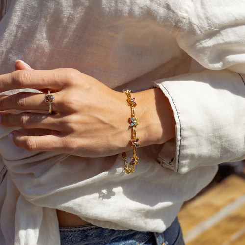 14K Yellow Gold Multi-Gemstone Butterfly Bracelet - Queen May