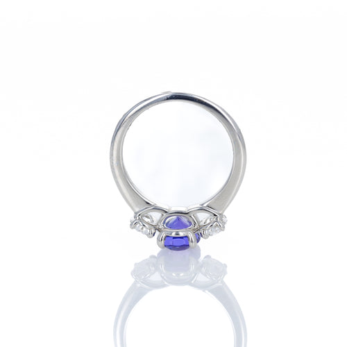 Platinum 2.22 Carat Tanzanite Diamond Oval Three Stone Ring - Queen May