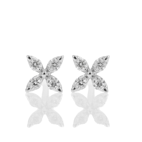 18K White Gold 0.19 Carat Diamond Clover Stud Earrings - Queen May