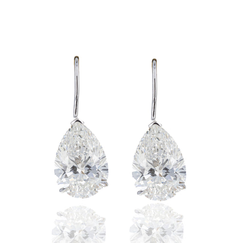 14K White Gold Lab Grown 8.13 Carat Pear Diamond Drop Earrings - Queen May