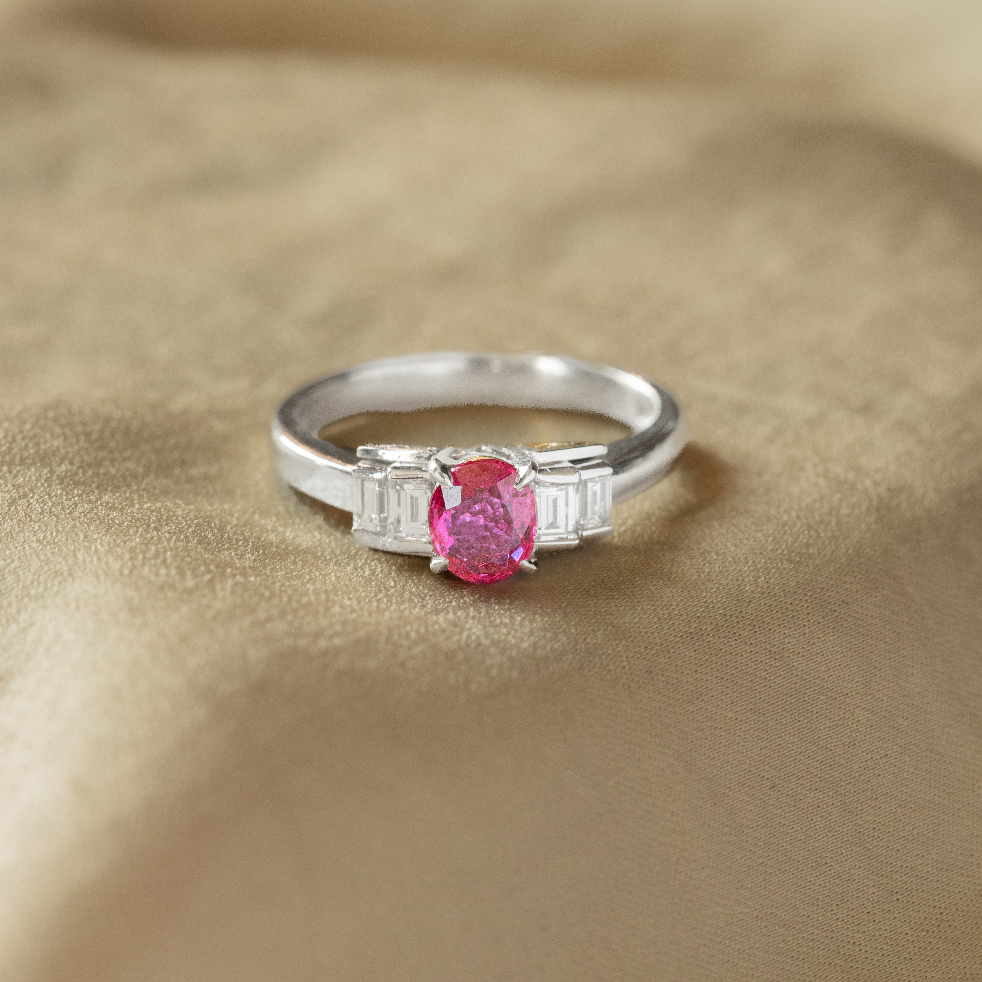 1.5 Carat Oval Cut Ruby and Baguette Diamond Milgrain Engagement Ring on  10k White Gold - Walmart.com