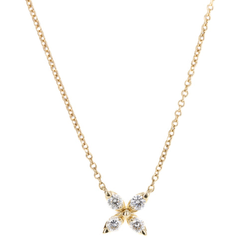 14K Yellow Gold 0.19 Carat Diamond Clover Pendant Necklace - Queen May