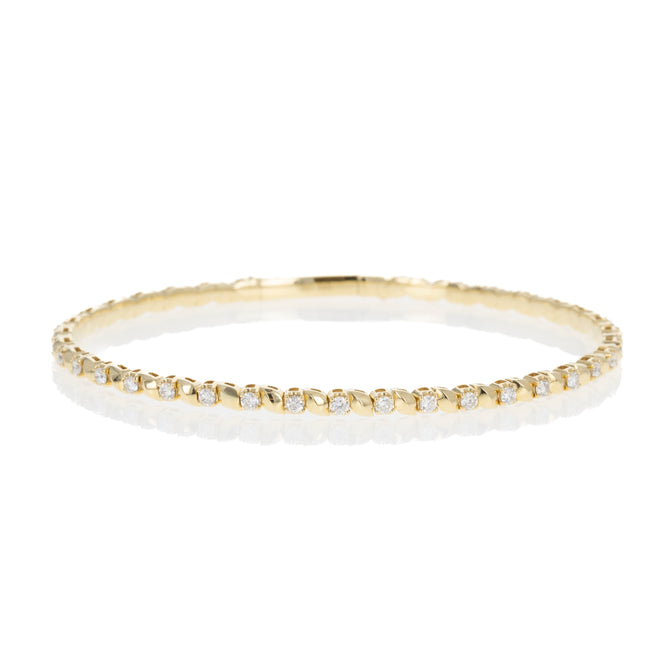 18K Gold 1 Carat Round Diamond Swirl Flexible Bangle - Queen May