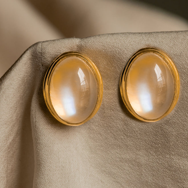 Caleb Meyer 18K Gold Moonstone Bezel Stud Earrings - Queen May