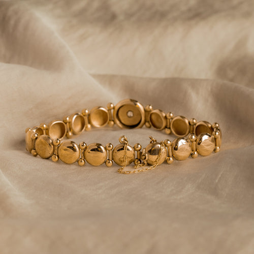 Victorian 10K Rose Gold Diamond Button Link Bracelet - Queen May
