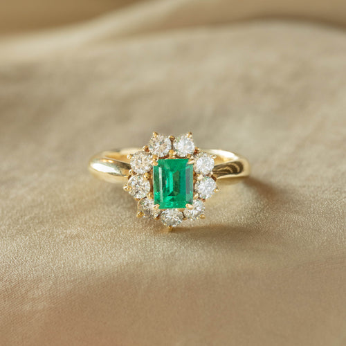 0.78 Carat Natural Emerald Diamond Halo Ring - Queen May