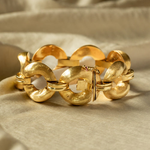 Vintage 18K Yellow Gold Brushed Link Bracelet - Queen May