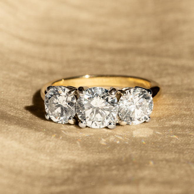2.82 Carat Round Brilliant Diamond Three Stone Ring - Queen May