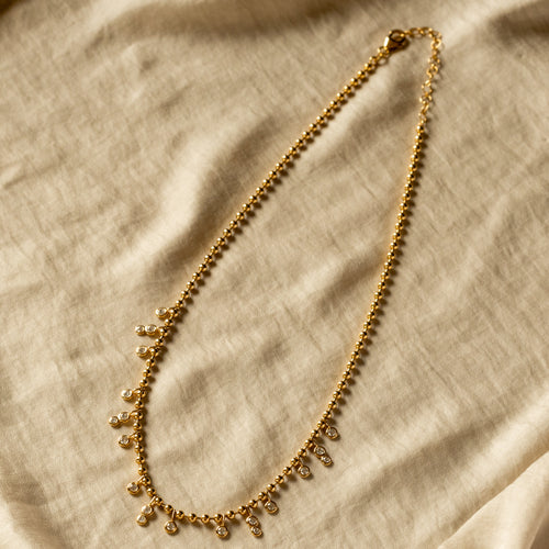 14K Yellow Gold Diamond Bezel Bead Necklace - Queen May