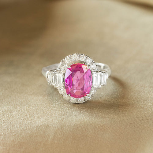 1.31 Carat Cushion Pink Sapphire Diamond Ring - Queen May