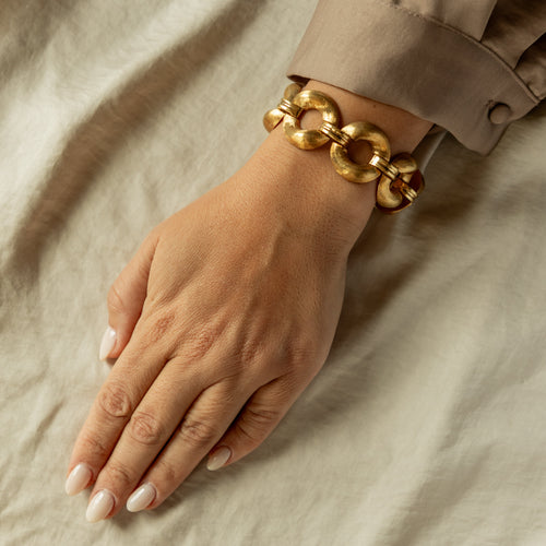 Vintage 18K Yellow Gold Brushed Link Bracelet - Queen May