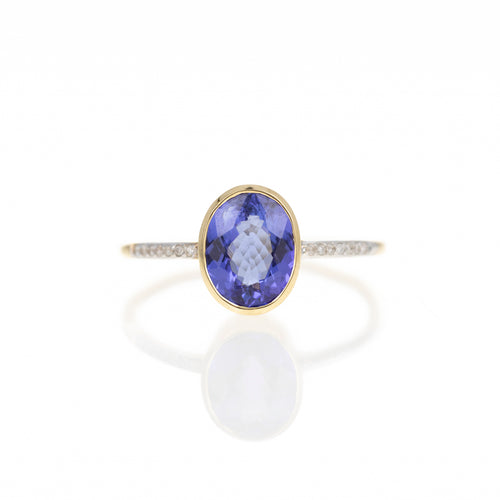 14K Yellow Gold 1.47 Carat Tanzanite Diamond Bezel Ring - Queen May