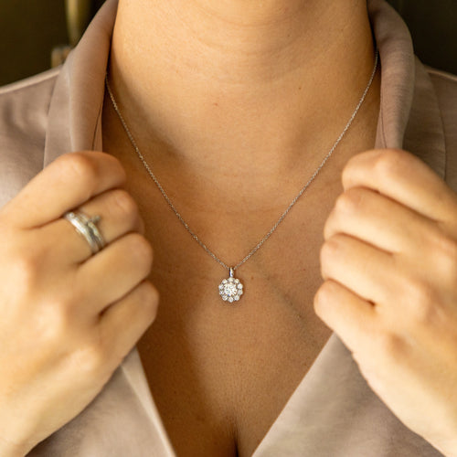 1.04 Carat Round Brilliant Diamond Halo Pendant Necklace - Queen May