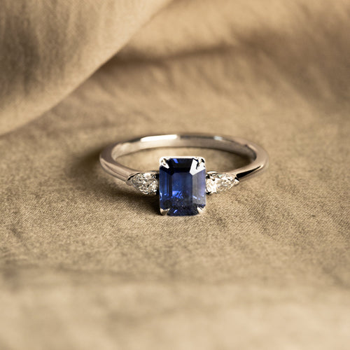1.47 Carat Natural Sapphire Diamond Three Stone Ring - Queen May