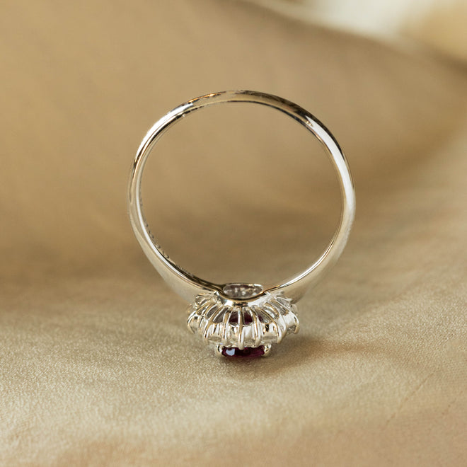 0.60 Carat Oval Natural Ruby Diamond Halo Ring - Queen May