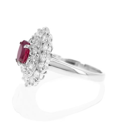 Platinum 1.05 Carat Oval Ruby Diamond Halo Ring - Queen May