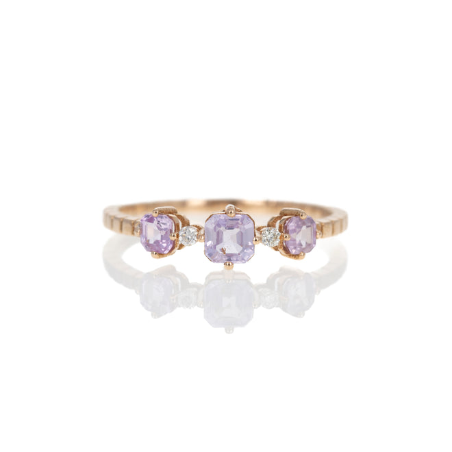 18K Rose Gold Lavender Sapphire Diamond Three Stone Ring - Queen May