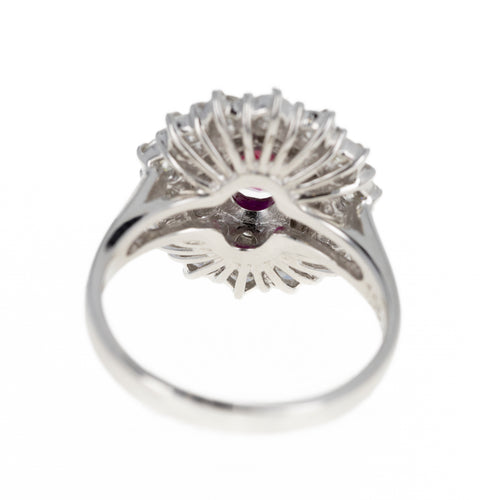 Platinum 1.05 Carat Oval Ruby Diamond Halo Ring - Queen May