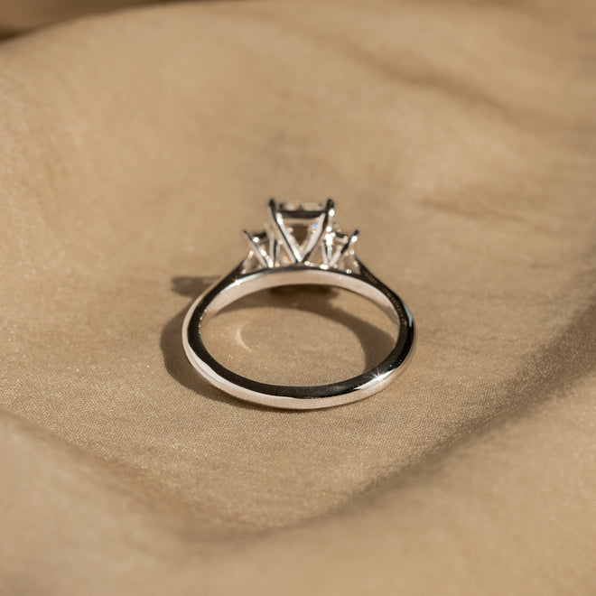 1.73 Carat Emerald Diamond Three Stone Engagement Ring - Queen May