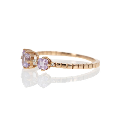 18K Rose Gold Lavender Sapphire Diamond Three Stone Ring - Queen May