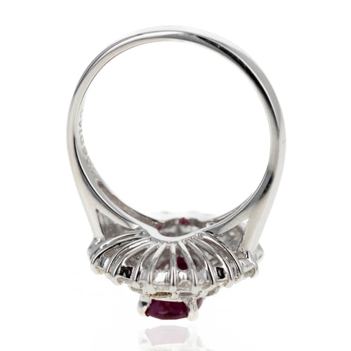 Platinum 1.05 Carat Oval Ruby Diamond Halo Ring - Queen May