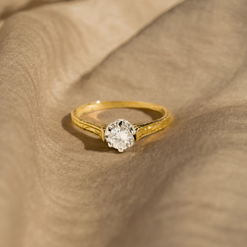 Art Deco 14K Gold 0.35 Carat Round Diamond Engagement Ring - Queen May