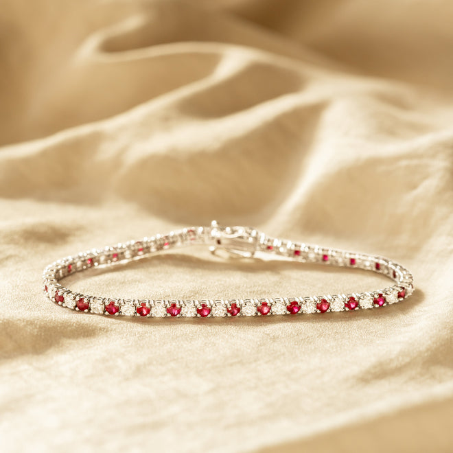 5.18 Carat Round Natural Ruby Diamond Tennis Bracelet - Queen May