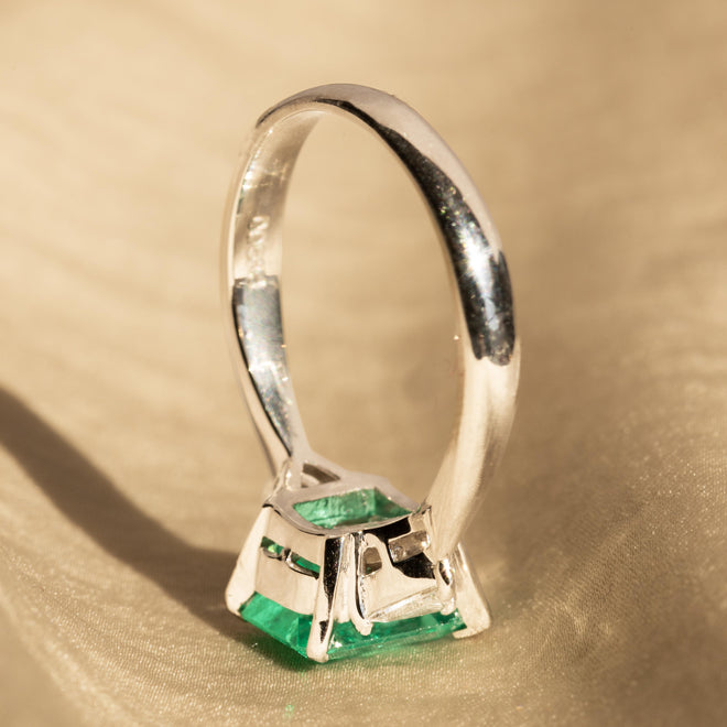 2.07 Carat Natural Emerald Trillion Diamond Three Stone Ring - Queen May