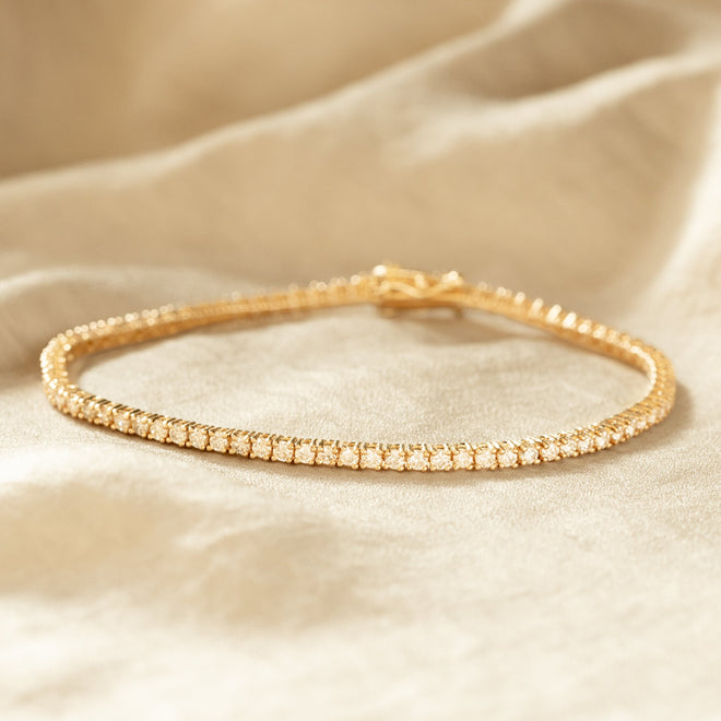 14K Yellow Gold 2.5 Carat Round Diamond Tennis Bracelet - Queen May