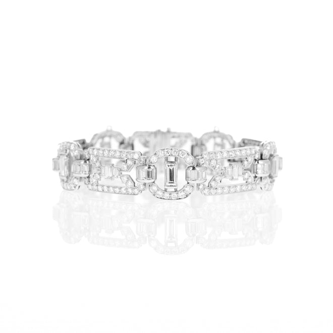 Art Deco Platinum 10.53 Carat Baguette Diamond Bracelet - Queen May