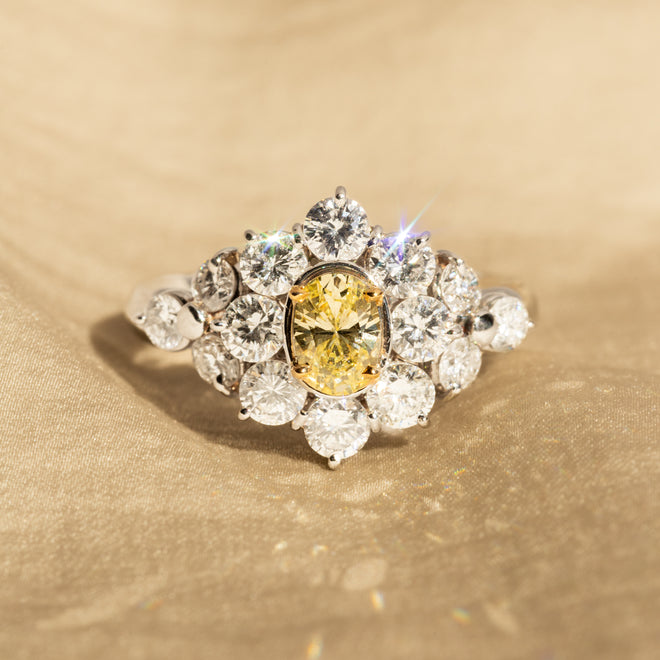 0.51 Carat Oval Light Yellow Diamond Cluster Ring - Queen May
