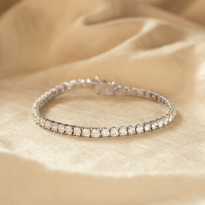 14K White Gold 7.5 Carat Round Diamond Tennis Bracelet - Queen May