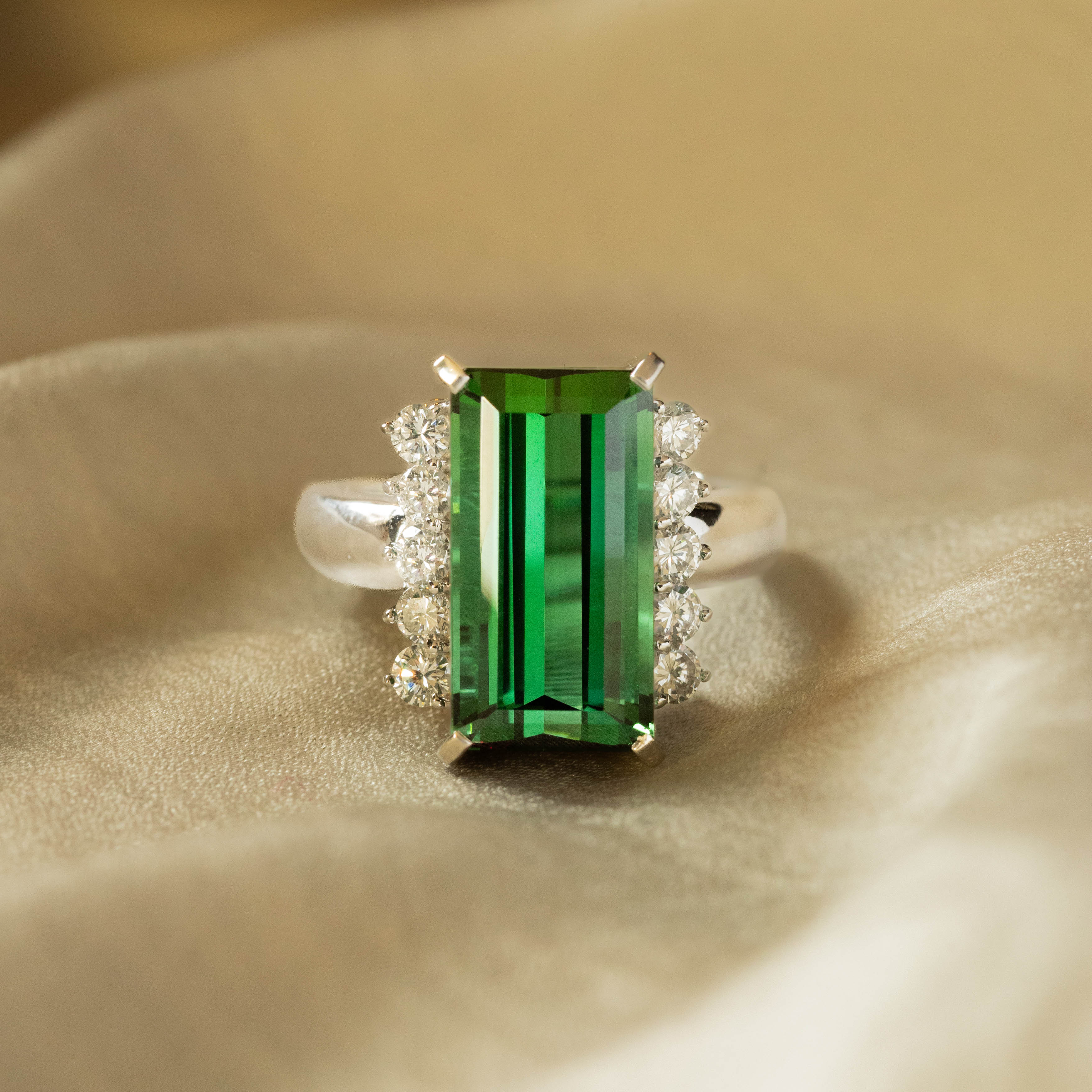 Platinum Colombian Emerald and Diamond 3-Stone Ring | Shreve & Co.