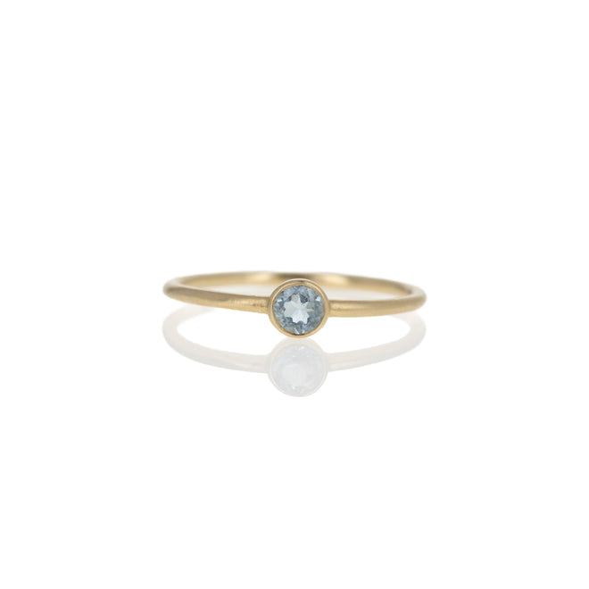 14K Yellow Gold 0.17 Carat Aquamarine Bezel Brushed Ring - Queen May