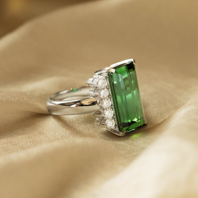 7.98 Carat Green Tourmaline Diamond Ring - Queen May