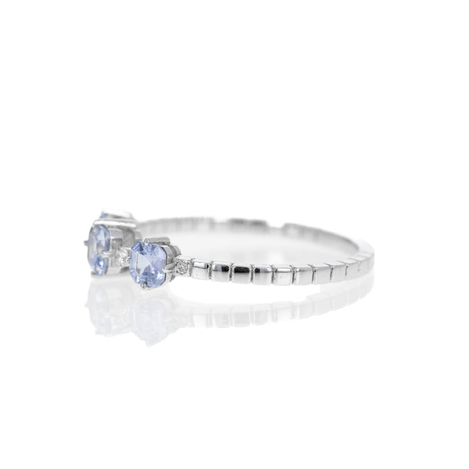 18K White Gold Blue Sapphire Diamond Three Stone Ring - Queen May