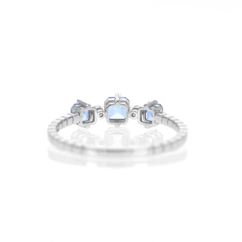 18K White Gold Blue Sapphire Diamond Three Stone Ring - Queen May