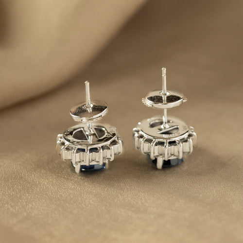 1.76 Carat Oval Sapphire Diamond Halo Stud Earrings - Queen May