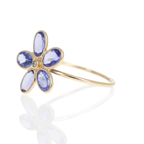 14K Yellow Gold 2.04 Carat Tanzanite Diamond Floral Ring - Queen May