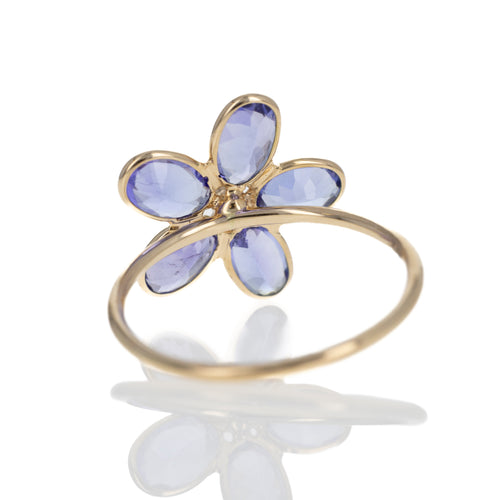 14K Yellow Gold 2.04 Carat Tanzanite Diamond Floral Ring - Queen May