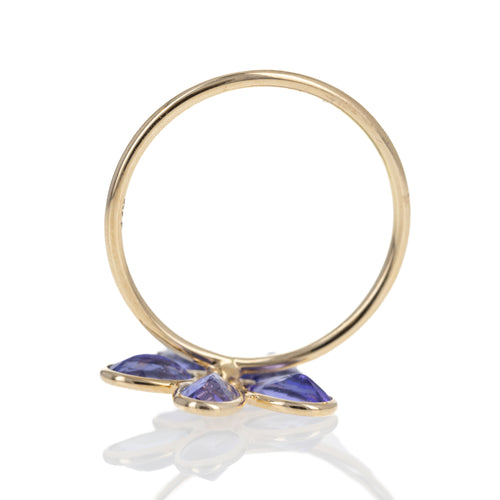 14K Yellow Gold 2.04 Carat Tanzanite Diamond Floral Ring - Queen May