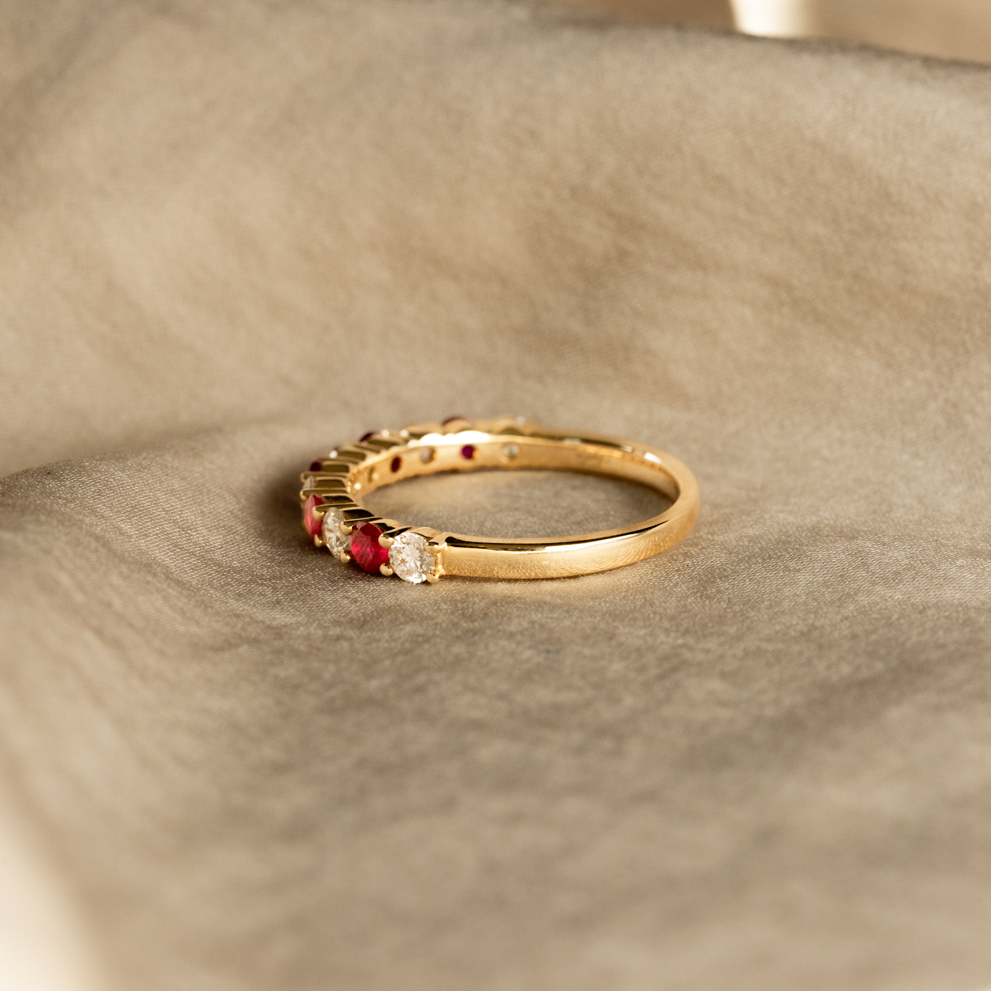 Princess Cut Ruby Sapphire Diamond Couple Rings July Birthstone Band in 18K  Gold