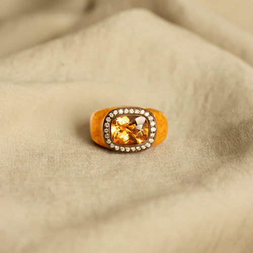 18K Gold 2.5 Carat Citrine Diamond Enamel Ring - Queen May
