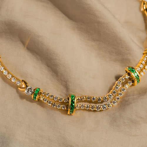 18K Yellow Gold Diamond Emerald Necklace - Queen May