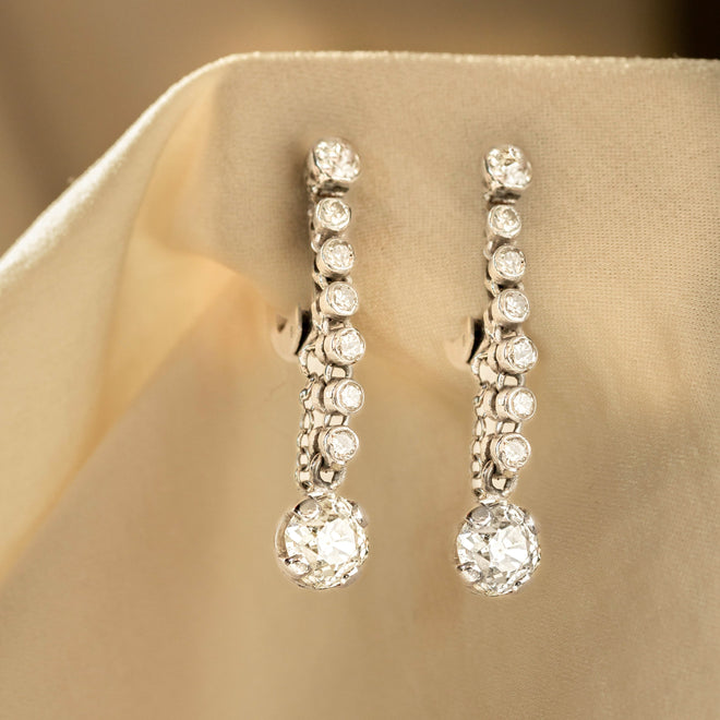 French Mid Century Old Mine Diamond Drop Earrings - Queen May